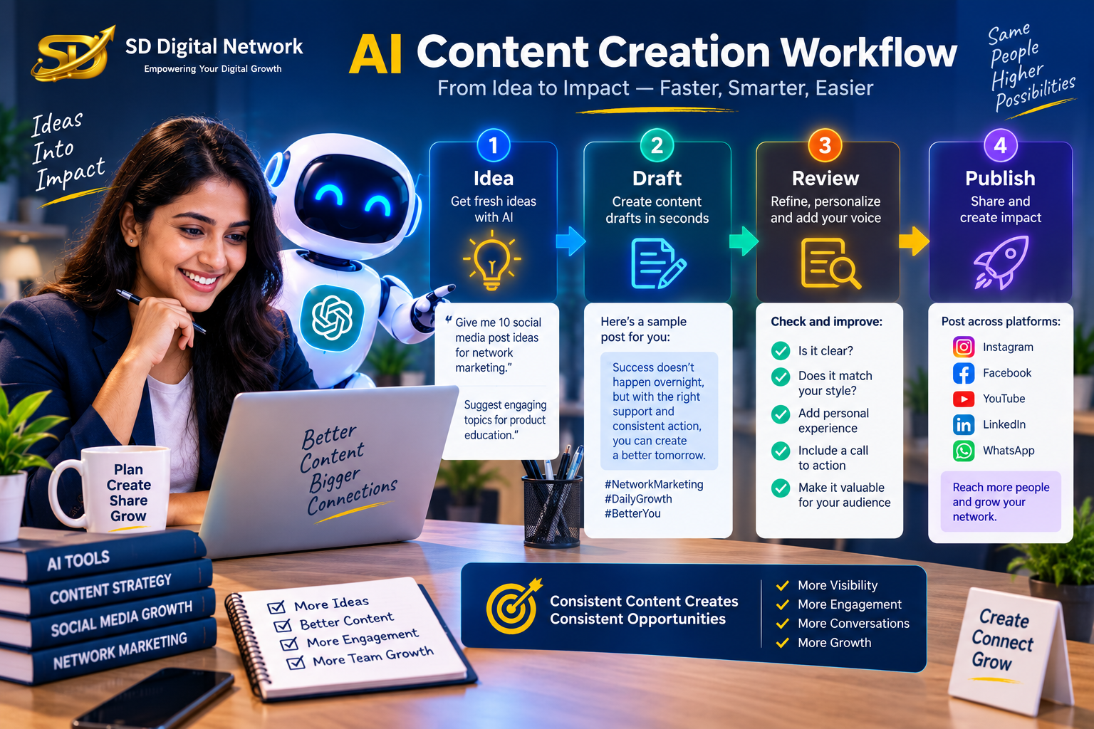 Network marketer using AI to plan and create content