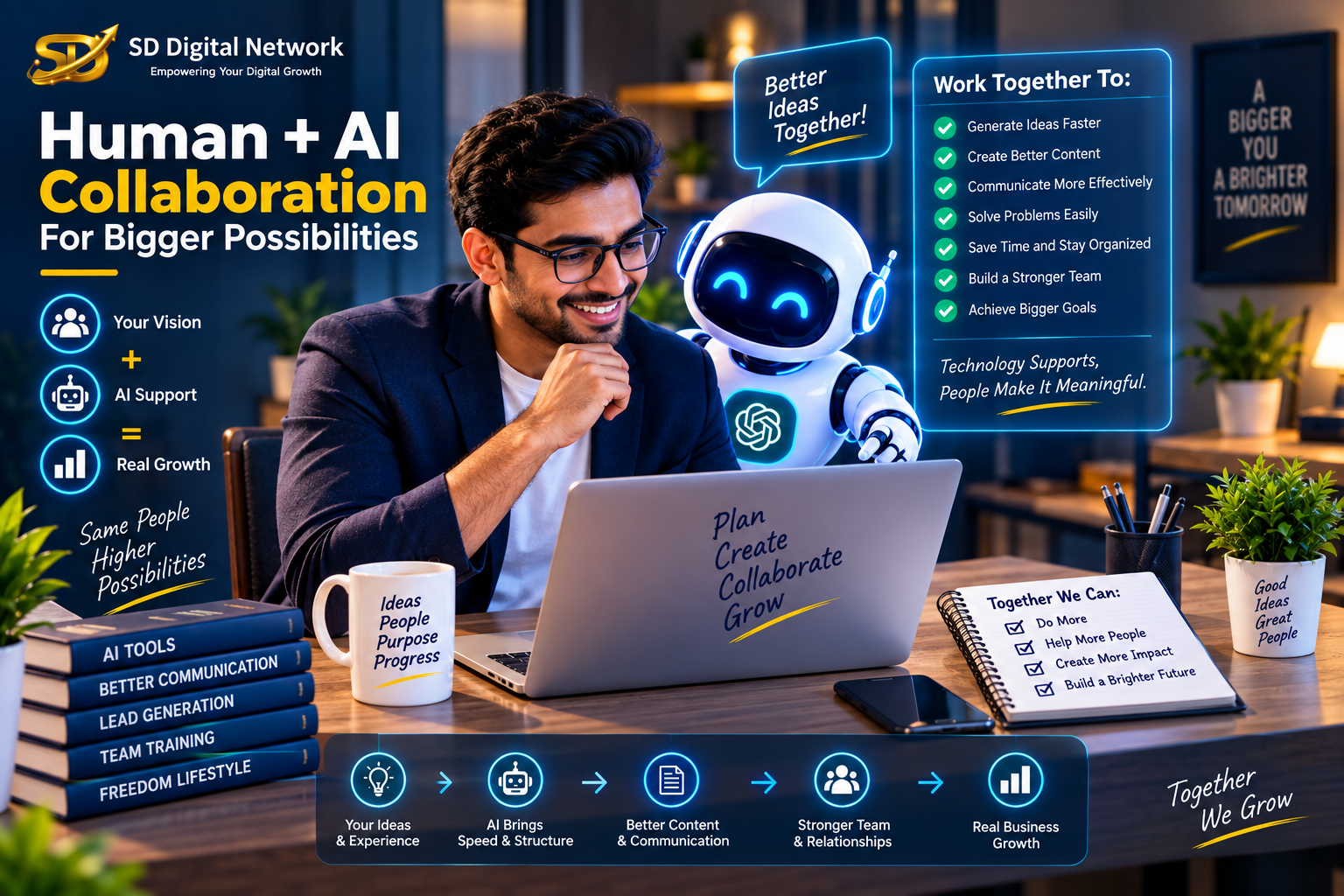 Human and AI collaboration for a smarter network-marketing workflow